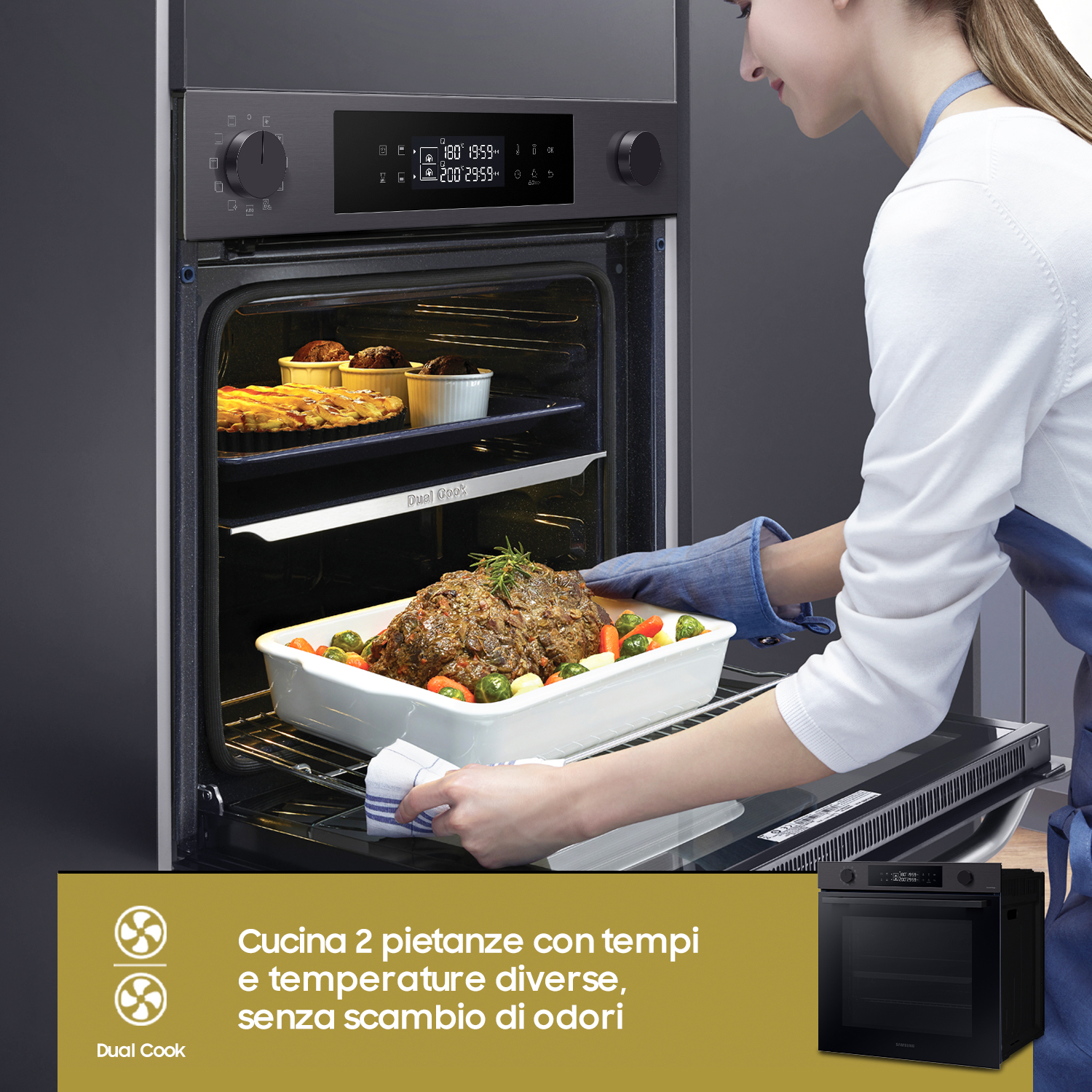 Samsung NV7B4440VBB Forno ad incasso Dual Cook Serie 4 76 L A+ Black Inox - immagine 5
