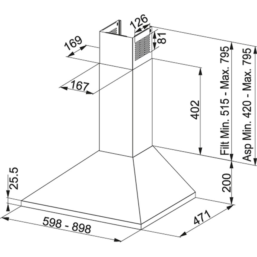Franke FJO 924 XS Joy Cappa a parete cm. 90 - inox satinato - immagine 3