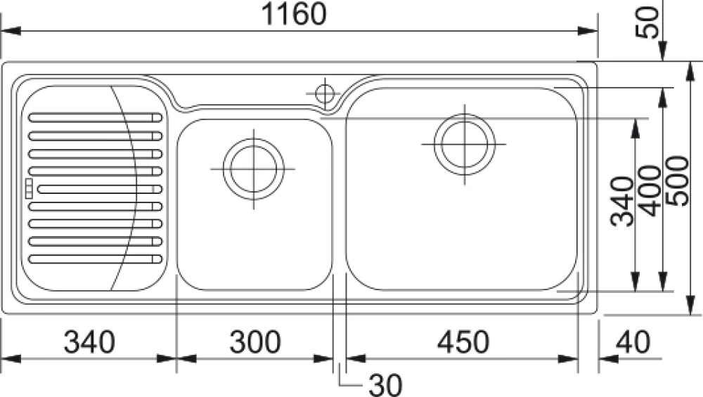 Franke GAX 621 Galassia Lavello 2 vasche incasso 116 x 50 con gocciolatoio sinistro - inox satinato - immagine 3